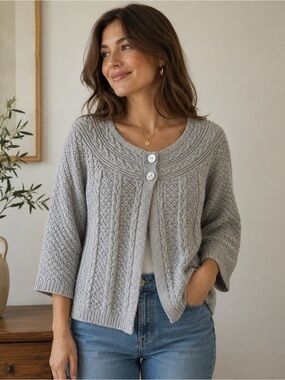 Croft & Barrow Grey Cable Knit Bolero Sweater Size M - cottagecore preppy